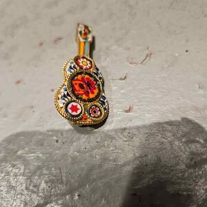 Vintage Gold Colored Mosaic Millefiori  Italian Micro Guitar Brooch Pin